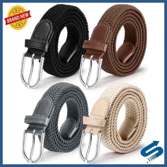 4 Pack Stretch Braided Belt Set Adjustable Woven Elastic Waistband